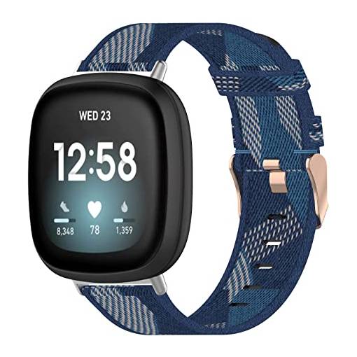 Foto - eses Tkaný řemínek pro Fitbit Versa 3 a 4, Sense 1 a 2 - Vzorovaný, modro bílý