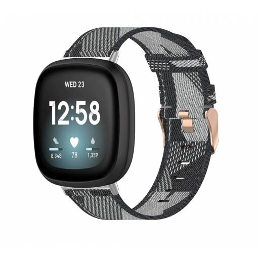 Foto - eses Tkaný řemínek pro Fitbit Versa 3 a 4, Sense 1 a 2 - Vzorovaný, šedý