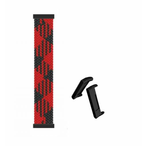 Foto - eses Tkaný elastický řemínek černo červený velikost L pro Fitbit Versa 3