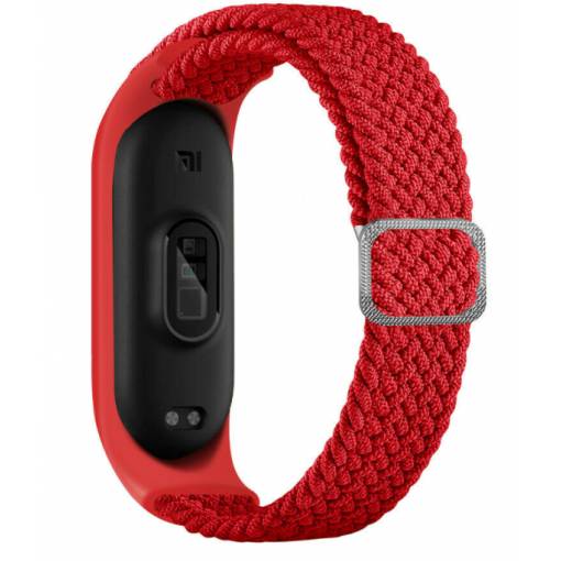 Foto - eses Tkaný elastický řemínek pro Xiaomi Mi Band 3, 4, 5 a 6 - Červený