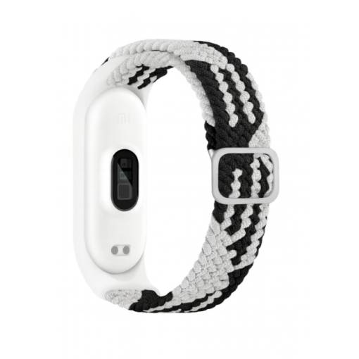 Foto - eses Tkaný elastický řemínek pro Xiaomi Mi Band 3, 4, 5 a 6 - Černo bílý