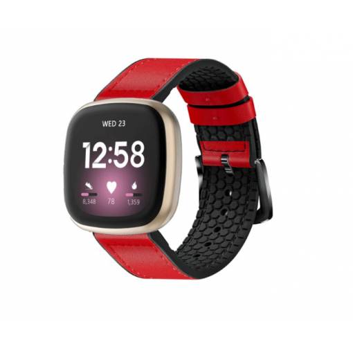 Foto - eses Sportovní kožený řemínek pro Fitbit Versa 3 a 4, Sense 1 a 2 - Červený