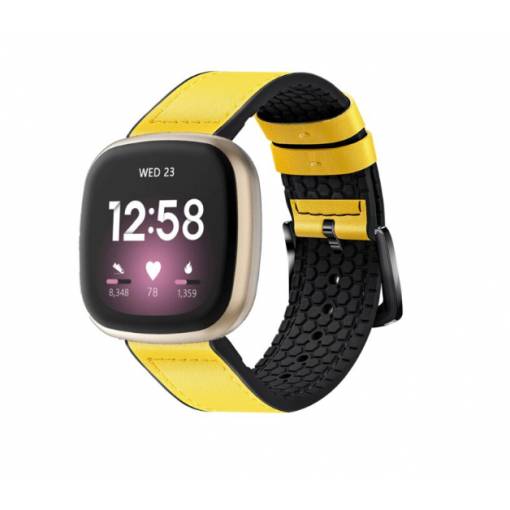 Foto - eses Sportovní kožený řemínek pro Fitbit Versa 3 a 4, Sense 1 a 2 - Žlutý