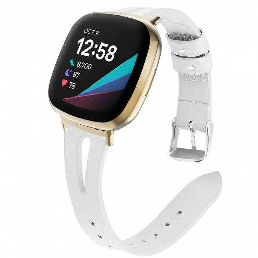 Foto - eses Kožený úzký řemínek pro Fitbit Versa 3/4, Sense 1/2 - Bílý