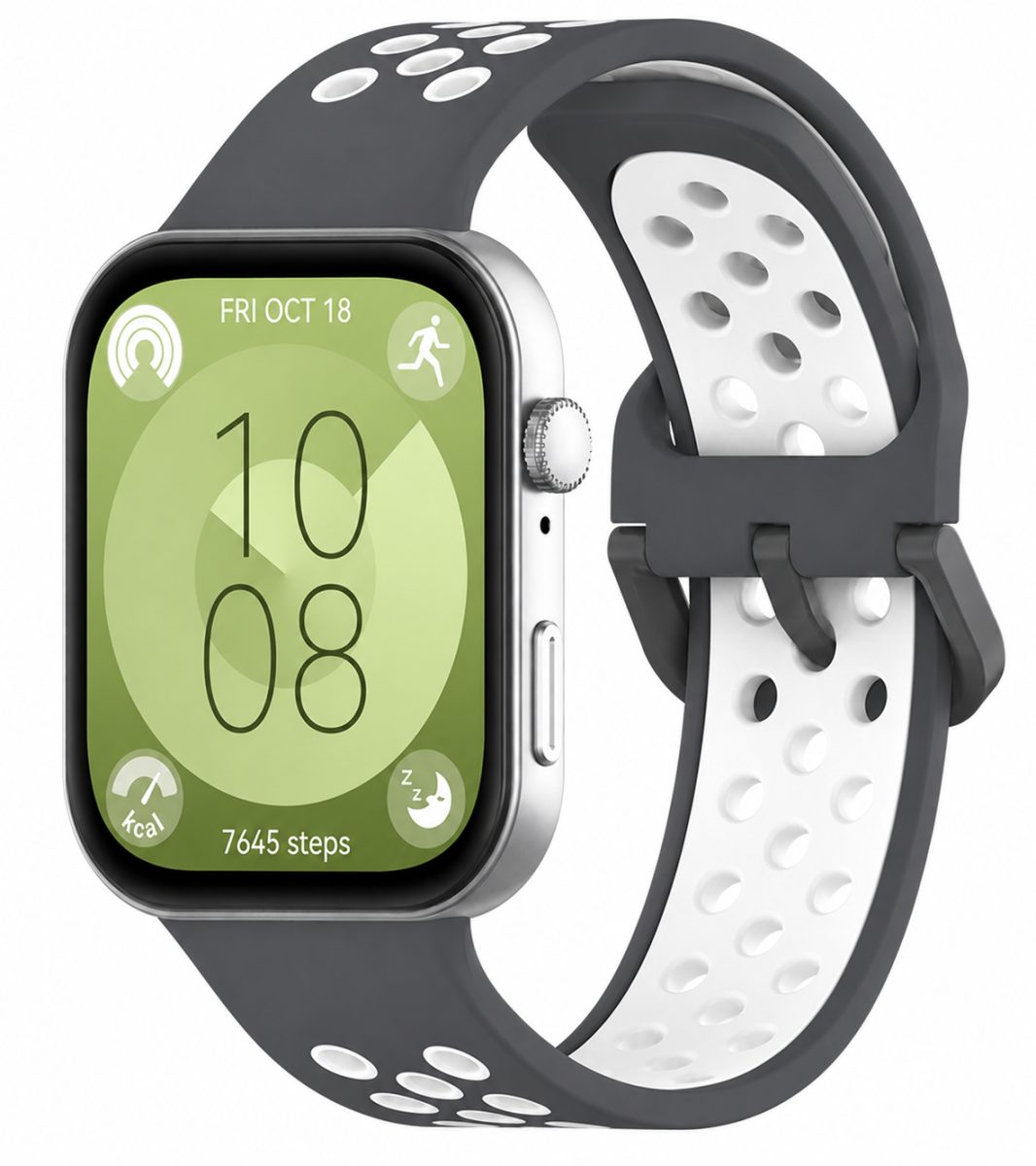 eses Silikonový dírkovaný řemínek pro Huawei Watch Fit 3, 4, 4 Pro, 5 a 5 Pro - Šedo bílý
