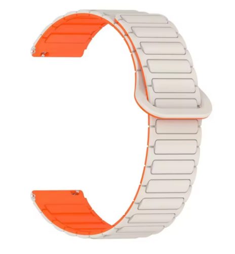 eses Magnetický silikonový řemínek - Bílo oranžový, 22 mm