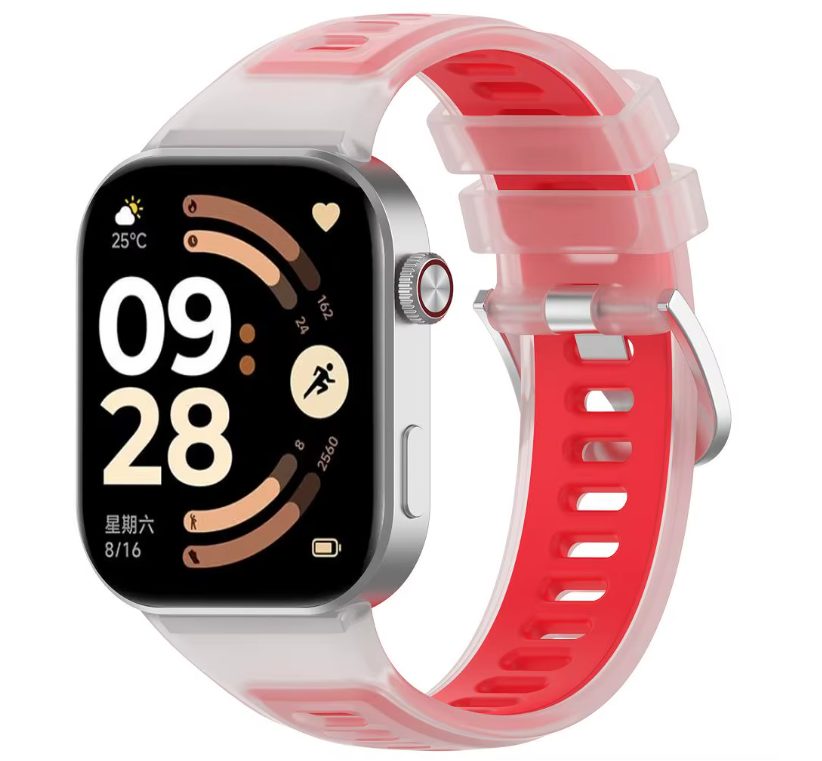 eses Silikonový řemínek pro Xiaomi Redmi Watch 4, 5, 6 a Smart Band 8 Pro, 9 Pro a 10 Pro - Červený, transparentní