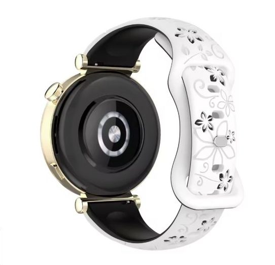 eses Silikonový řemínek s květinovým vzorem - Bílo černý, 20 mm