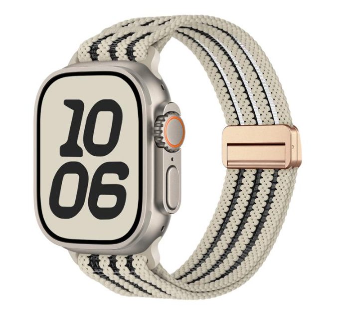 eses Nylonový řemínek pro Apple Watch s průsvitnými proužky - Béžový 42mm, 44mm, 45mm, 49mm
