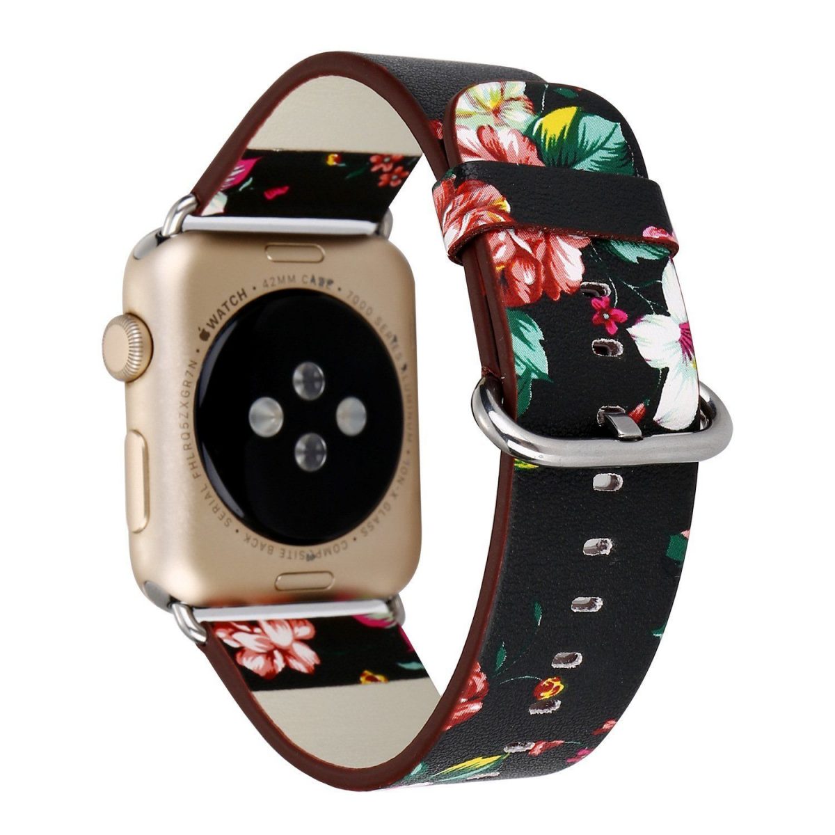 eses Kožený květinový řemínek pro Apple Watch - Černý, 42mm/44mm/45mm/49mm